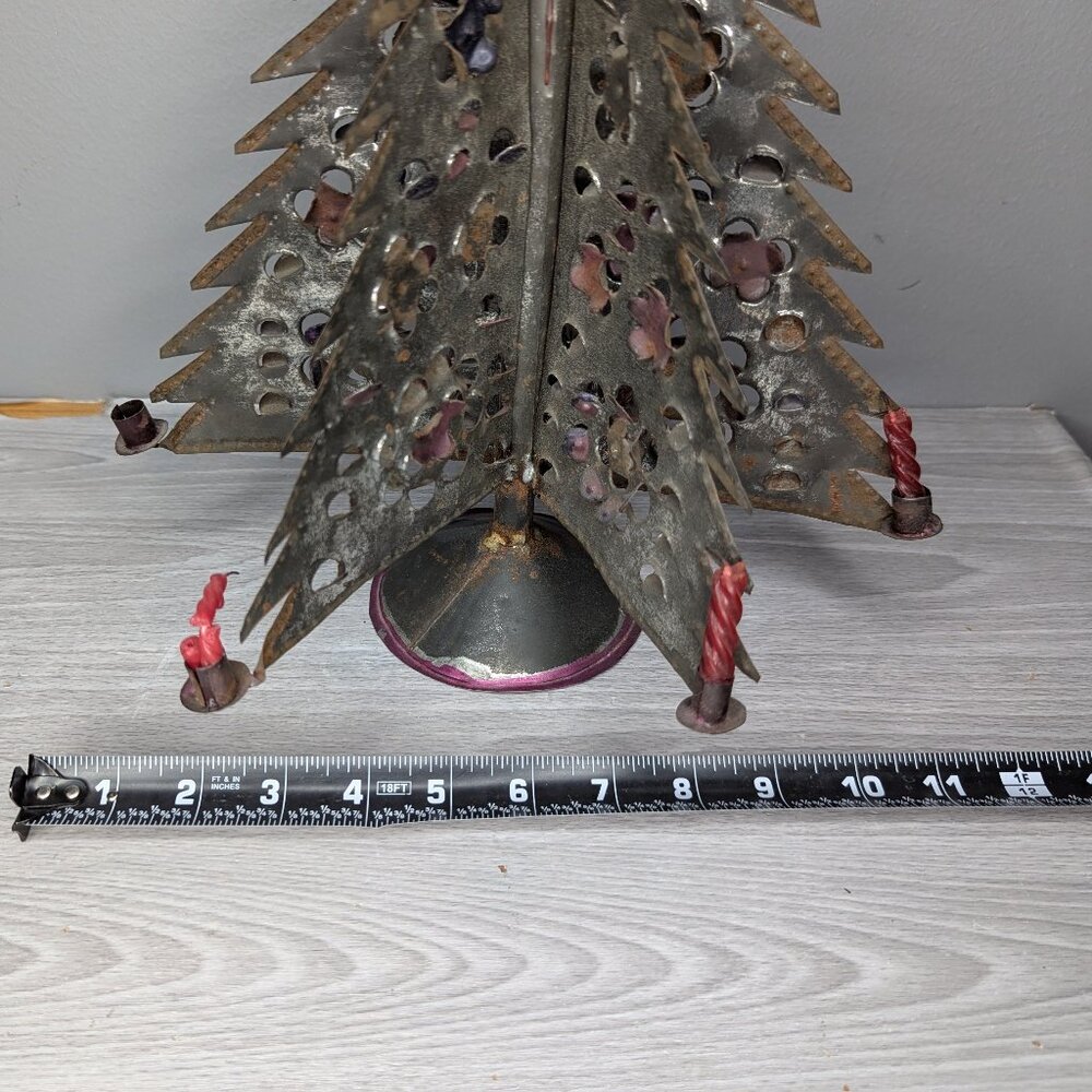 Vintage Primitive Folk Art Metal Christmas Tree Candle Holder with Red Star 12" - Picture 10 of 12